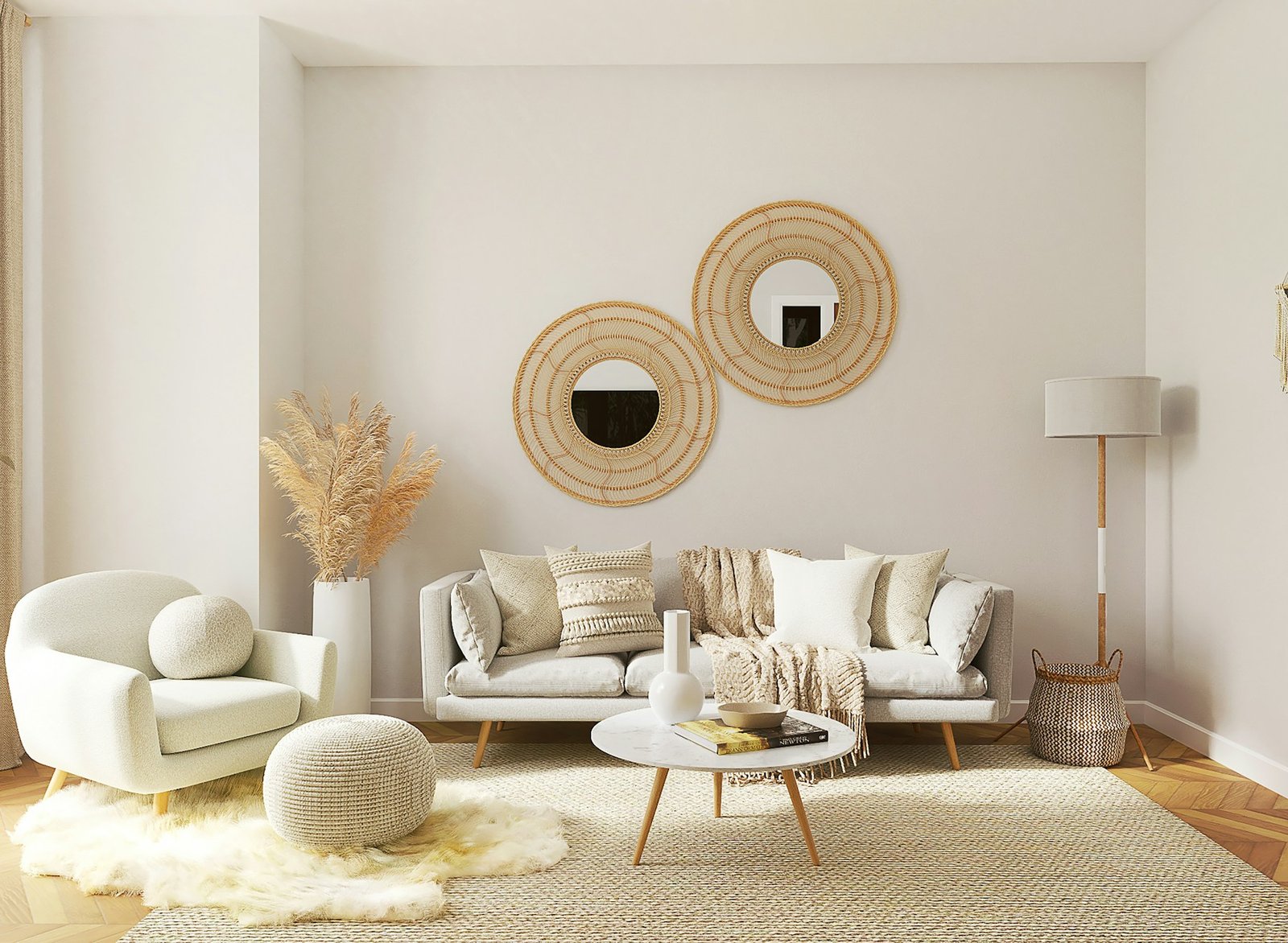 Modern living room furnished with sculptural seating