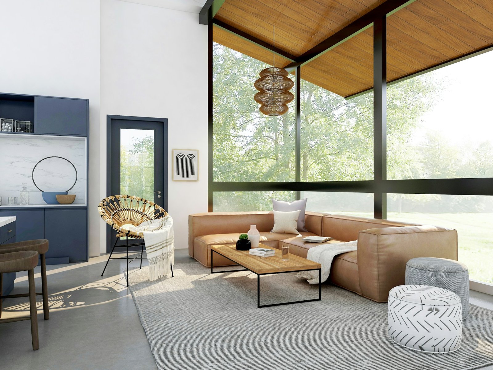 Warm contemporary interior with natural materials